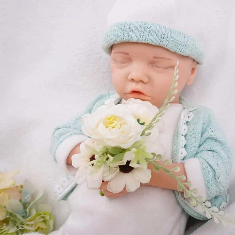 18Inch Realistic Full Body Silicone Reborn ivory White Baby Girl Sleeping Dolls